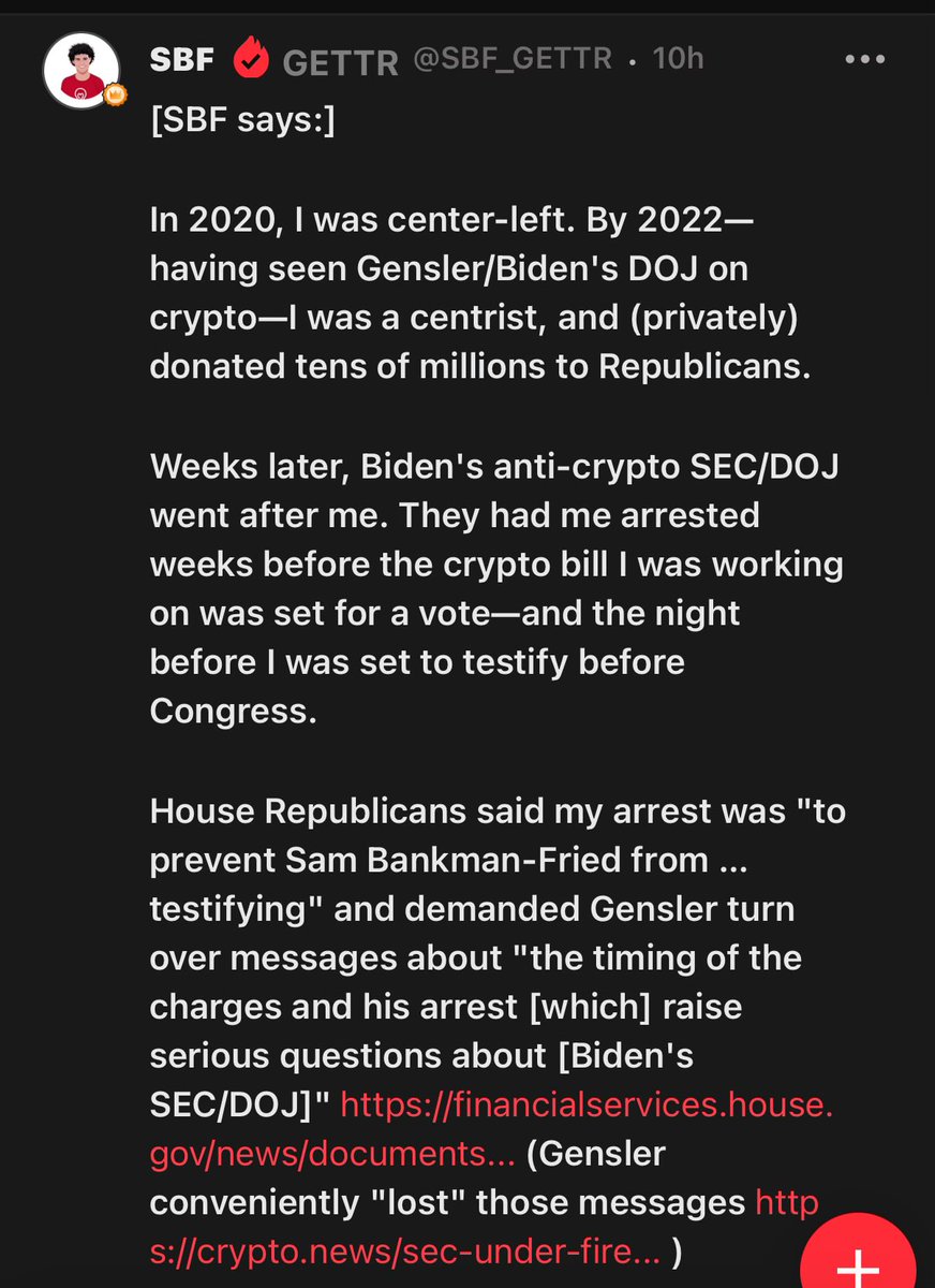 martypartymusic's tweet image. Sam Bankman-Fried (SBF), the founder of FTX, he (via a friend managing his account) posted on Gettr today, October 15, 2025. In the post on his Gettr profile (@sbf_gettr), SBF accused the Biden administration’s SEC and DOJ of politically targeting him with an “anti-crypto” agenda…