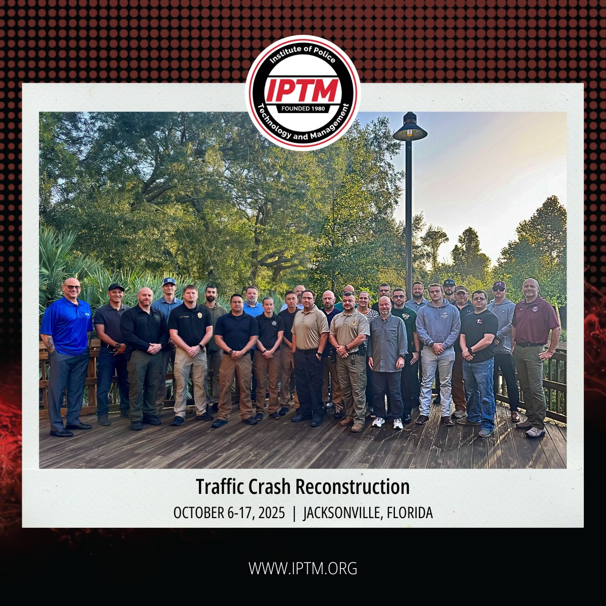 Wrapping up our 80-hour Traffic Crash Reconstruction course in Jacksonville with instructors Michael Catalano &amp; Robert Obenauf. Shoutout to Officer M. Phillips &amp; H. Ryder for completing the full series back-to-back! 📅  bit.ly/IPTMCrashTrain…
#IPTMTraining #CrashInvestigation