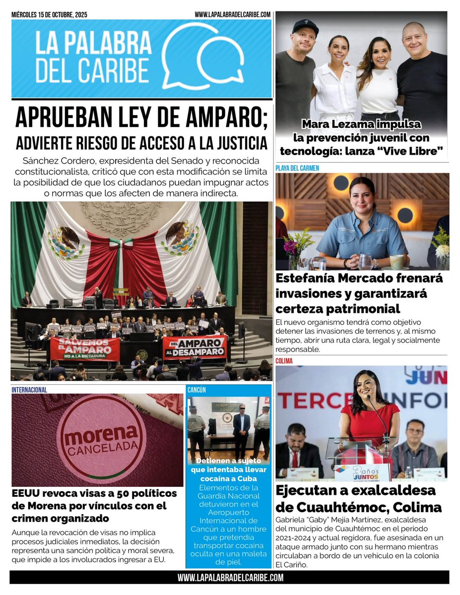 Diputados aprueban en lo general las reformas a la Ley de Amparo bit.ly/43cGN4w

Estados Unidos revoca visas a 50 políticos de Morena por presuntos vínculos con el crimen organizado - bit.ly/3KRxIb4