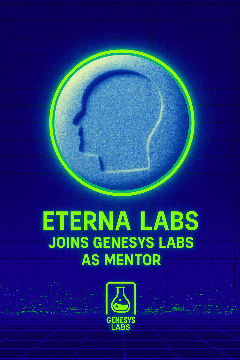 We’re pleased to welcome the team at <a href="/eterna_labs/">Eterna Labs</a> as mentors at Genesys Labs.

Eterna Labs is a decentralized longevity research collective focused on open, community-driven science.

They achieved “King of the Pill” status by launching Rapamycin, the gold-standard longevity