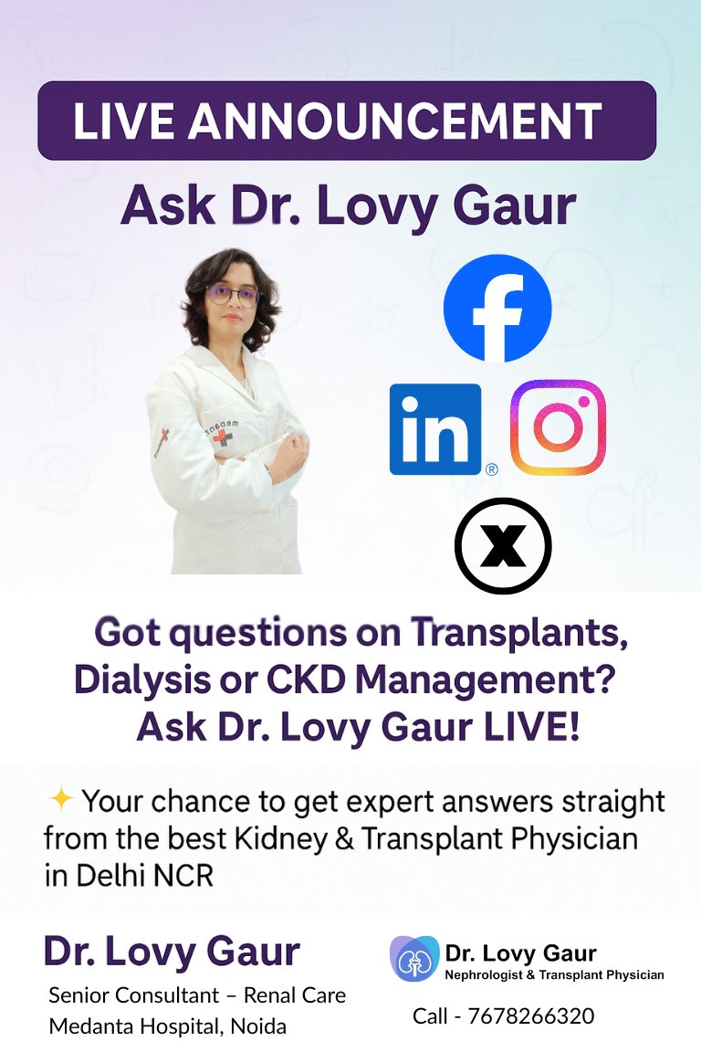 LovyGaur's tweet photo. #announcement
Got questions about kidney transplants, dialysis or CKD management?
Drop your questions in the comments or DM me! @LovyGaur
#drlovygaur #askdrlovy #kidneycare #TransplantAwareness #DialysisCare #CKDManagement #nephrology #MedantaNoida #kidneyhealth https://t.co/7I4dwR4V7o