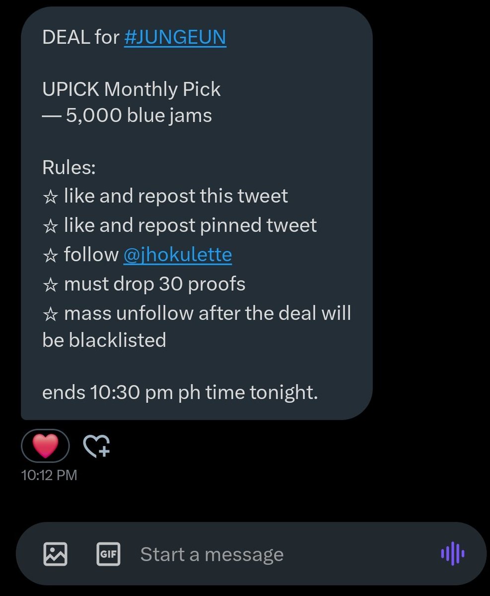 [251015] RT DEAL for #JUNGEUN

🗳 UPICK MONTHLY PICK

🏆 5000 blue jams

RULES
- follow <a href="/jhokulette/">yanna 🍫</a> 
- like &amp; rt this post
- like &amp; rt <a href="/jhokulette/">yanna 🍫</a> pinned
- drop proofs (min 30)

⏰️ TODAY 11:30pm KST

#izna #이즈나 #イズナ <a href="/izna_offcl/">izna</a> <a href="/izna_offcl_jp/">izna JP</a>