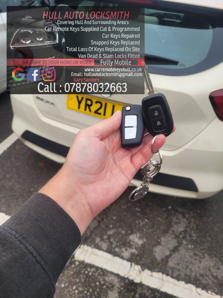 AutoHull's tweet image. Hull Auto Locksmiths
New full flip out remote key supplied cut and programmed for a Nissan micra 2021.
carremotekeyshull.co.uk 
#carkeyshull #autolocksmithshull #carkeyreppacementhull