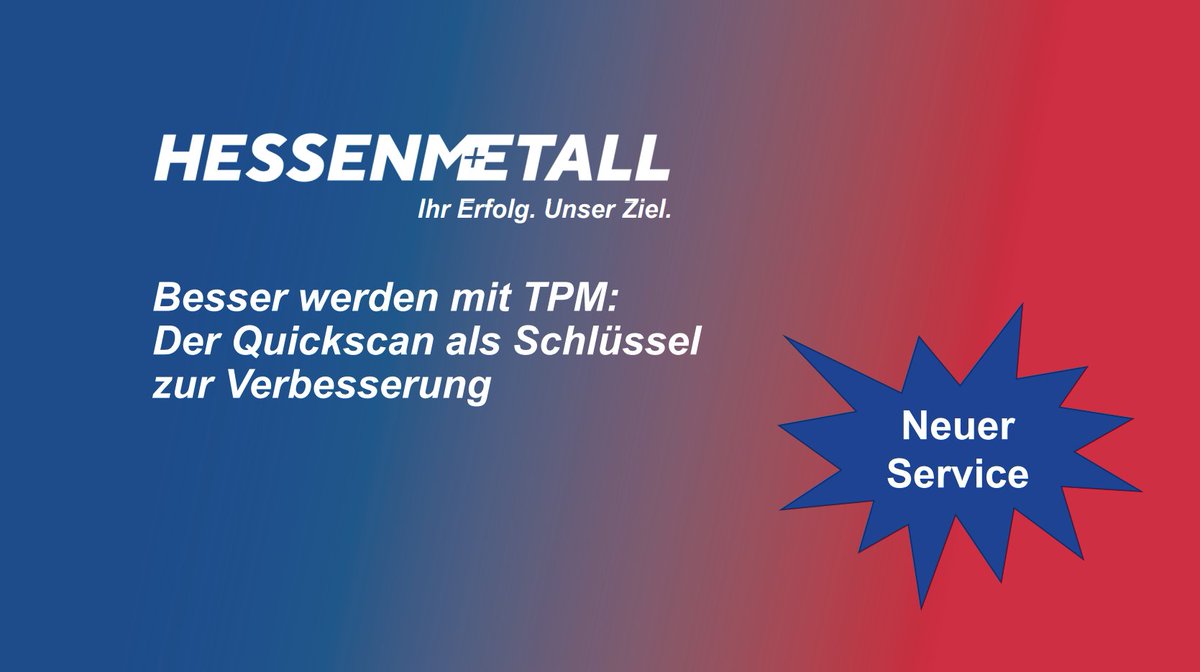 💡 Neuer Service bei HESSENMETALL: Der TPM-Quickscan hilft Mitgliedsunternehmen, den Reifegrad ihrer Instandhaltungsprozesse schnell und praxisnah zu bestimmen – direkt vor Ort.
➡️ TPM-Quickscan + Schulung = mehr Effizienz in der Produktion.
#Industrie #Instandhaltung