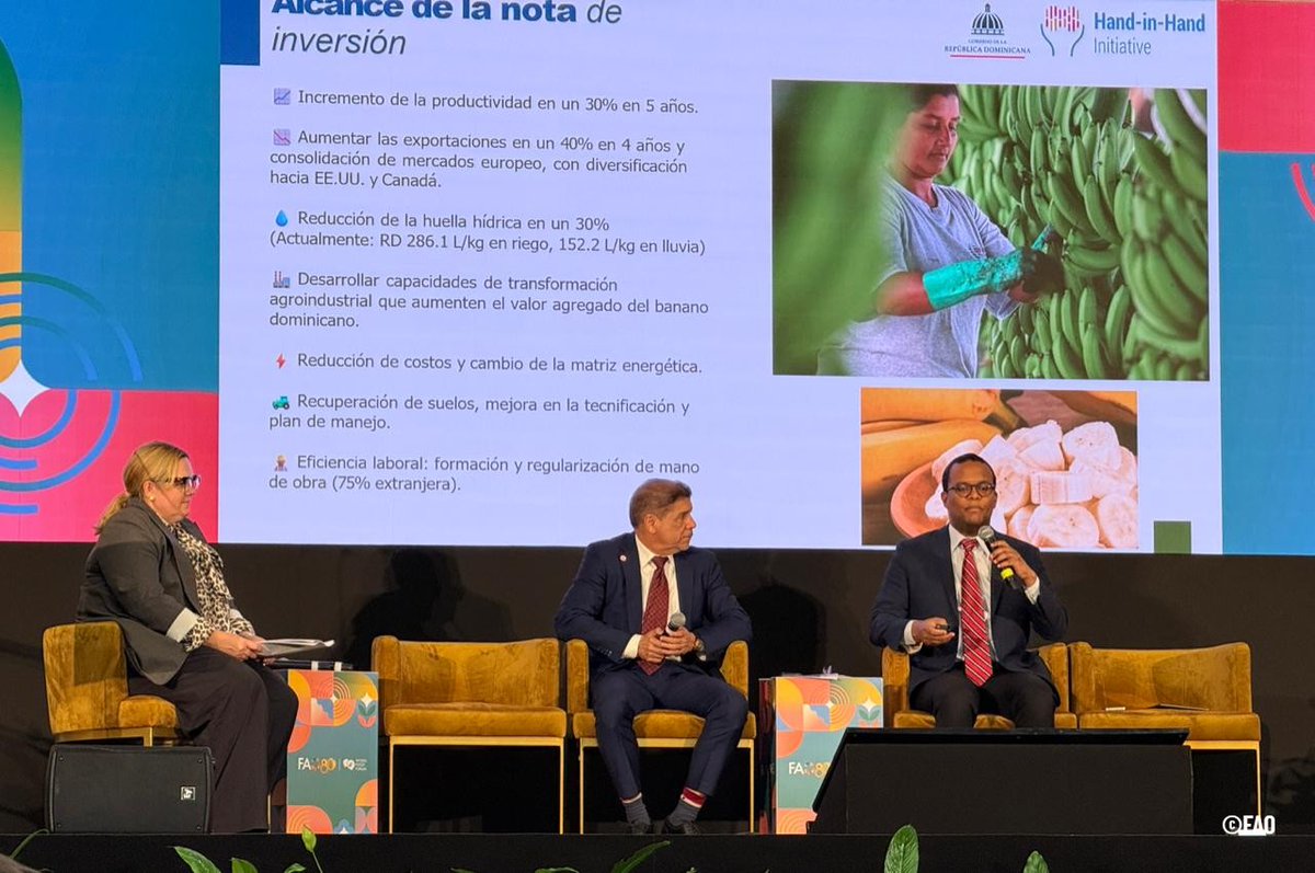 <a href="/AgriculturaRD/">Ministerio de Agricultura RD</a> <a href="/MIC_RD/">Ministerio de Industria, Comercio y Mipymes</a> <a href="/RCastanedaFAO/">Rodrigo Castañeda</a> <a href="/limbercruzl/">Limber L. Cruz López</a> Con la iniciativa se estima que 1,800 productores y 33,000 personas se beneficiarán directamente, fortaleciendo la cadena de valor del banano, generando empleo, aumentando ingresos rurales y promoviendo prácticas agrícolas sostenibles. 🌱🤝

<a href="/MIC_RD/">Ministerio de Industria, Comercio y Mipymes</a> <a href="/AgriculturaRD/">Ministerio de Agricultura RD</a> 

#HIH