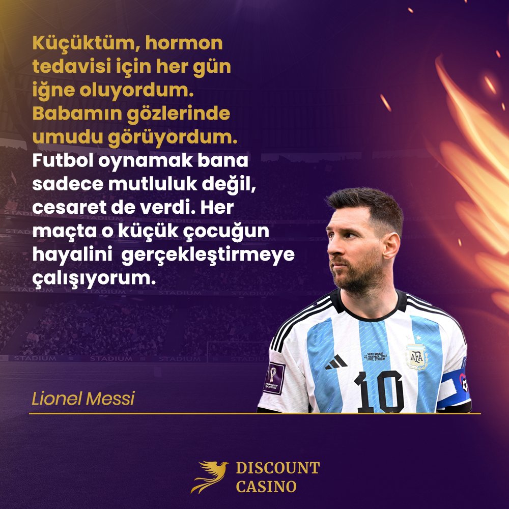 💬 Lionel Messi: "Küçüktüm, hormon tedavisi için her gün iğne oluyordum. Futbol oynamak bana sadece mutluluk değil, cesaret de verdi. Her maçta o küçük çocuğun hayalini gerçekleştirmeye çalışıyorum." Discount Casino Giriş: tinyurl.com/4z5nx2ks