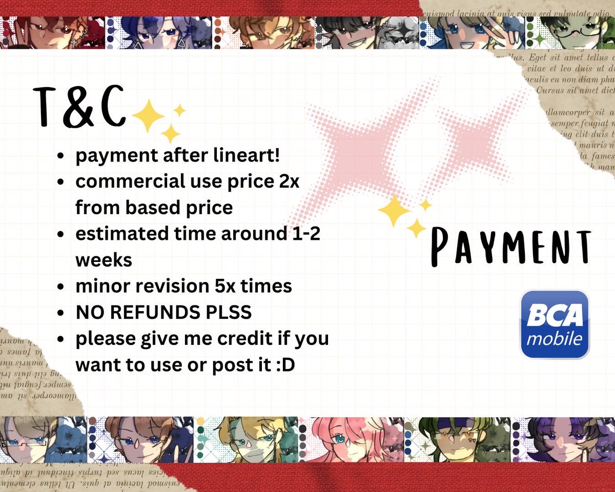 pirutetsu's tweet image. ✨🌹OPEN COMMISSIONS🌹✨
❤️+ 🔁 are very appreciated!
hi semua! aku sedang membuka commissions YCH, only for 5 slots! and it’s local only! 🇮🇩
DM me if you're interested or if you have any question~ &gt;_&lt;
🏷️
#opencommission #commissionopen #artidn #zonakaryaid #zonajajan