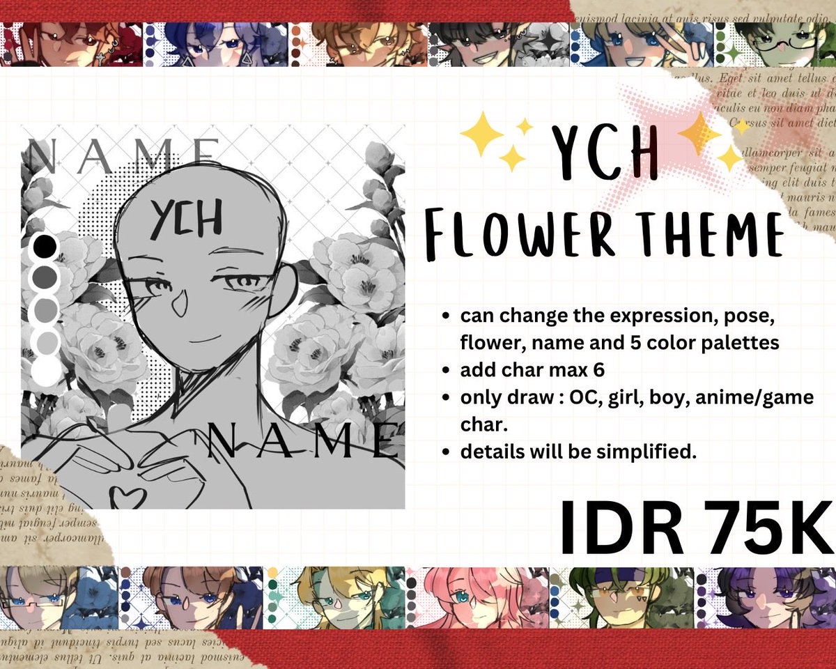 pirutetsu's tweet image. ✨🌹OPEN COMMISSIONS🌹✨
❤️+ 🔁 are very appreciated!
hi semua! aku sedang membuka commissions YCH, only for 5 slots! and it’s local only! 🇮🇩
DM me if you're interested or if you have any question~ &gt;_&lt;
🏷️
#opencommission #commissionopen #artidn #zonakaryaid #zonajajan