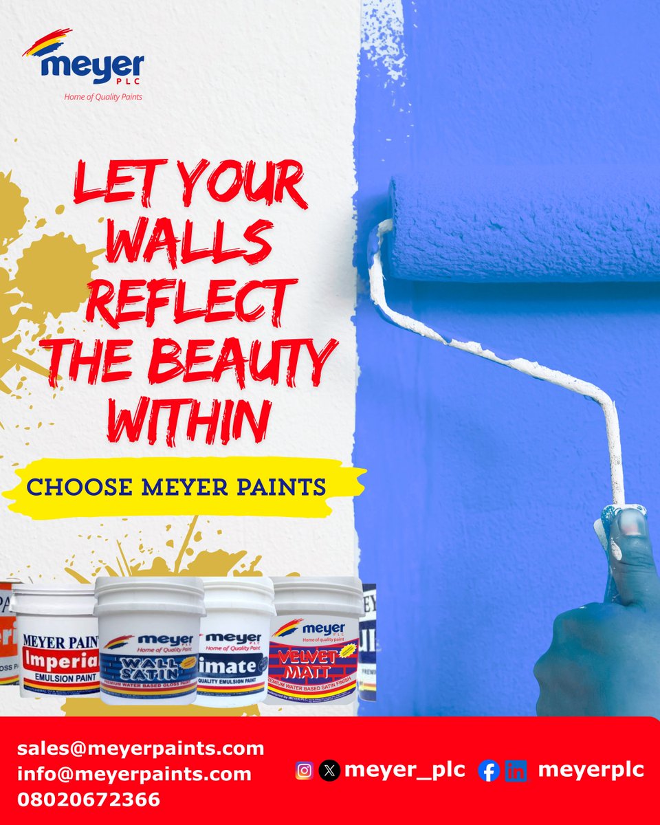 meyer_plc's tweet image. Our premium quality paints are carefully formulated to deliver smooth textures, and lasting brilliance that make every wall come alive.
Choose Meyer Paints and experience a finish that truly reflects the beauty within.