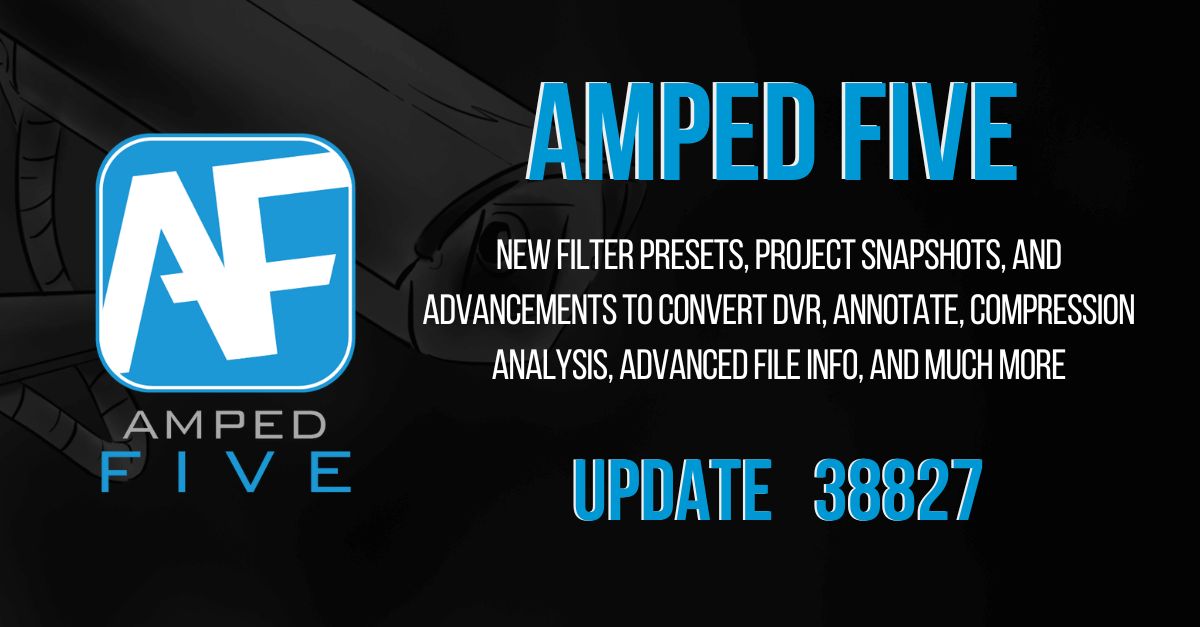 The latest #AmpedFIVE update introduces Filter Presets, with regular increases in proprietary format decoding. We also bring you Project Snapshots and further advancements to Convert DVR, Annotate, Compression Analysis, Advanced File Info, and more! 🔗 buff.ly/VImtvzo