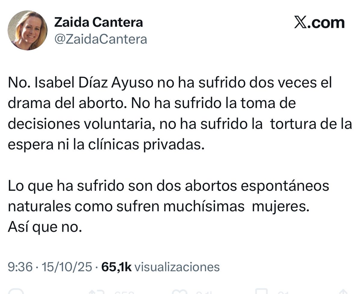 El aborto, un drama sea espontáneo o no, como arma arrojadiza para hacer a unas mujeres mejores que otras. El feminismo de doble rasero nunca dejará de sorprenderme para mal… Qué tuit tan rastrero.