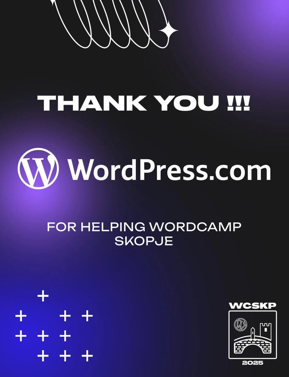 wcskp's tweet photo. Without our sponsors, we wouldn’t be able to organize WordCamp Skopje 2025!

A heartfelt thank you to our gold sponsor @wordpressdotcom for supporting open source and empowering communities around the world to create, share, and grow together. 🌍

#WordCamp #WordPress https://t.co/SqiVKNLgBQ
