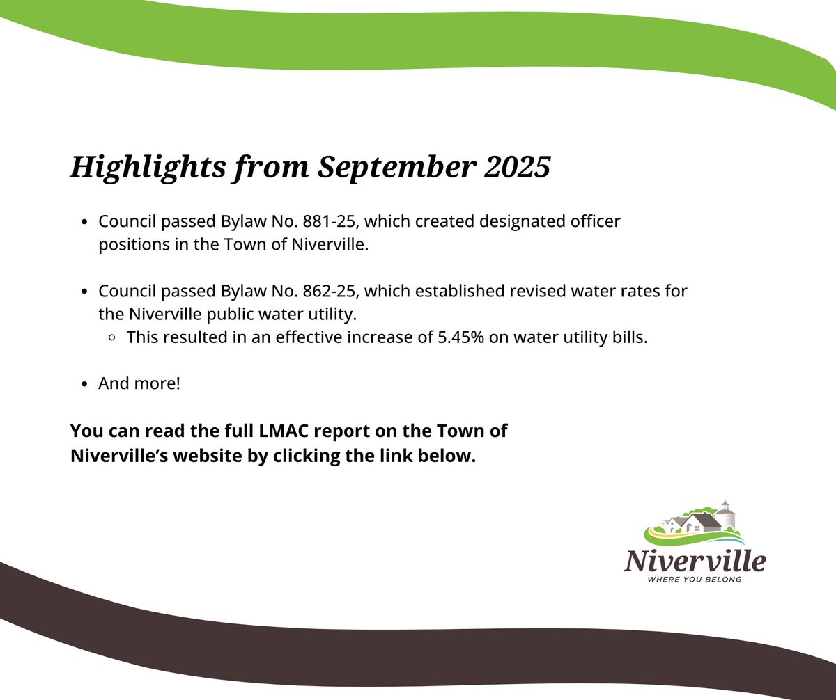 The September 2025 Edition of LMAC is now available! View the full report here: whereyoubelong.ca/2025/10/14/las…

#TownOfNiverville #WhereYouBelong #LastMonthAtCouncil