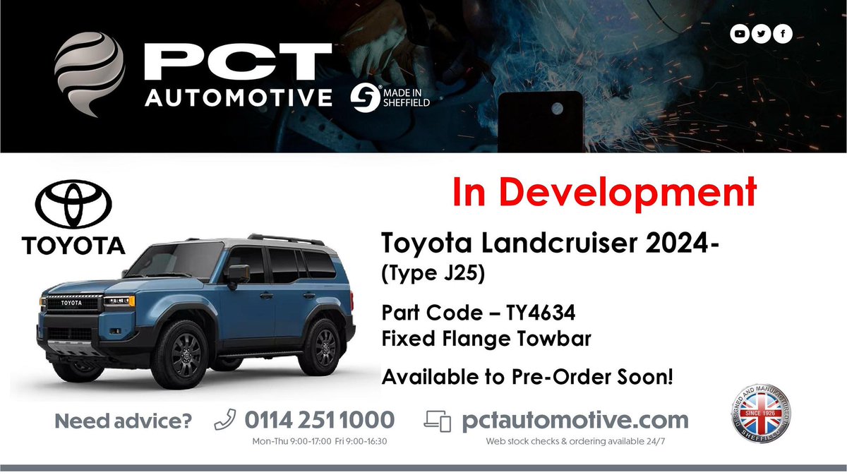 TY4634 - In Development 

After a successful trial fit, we are happy to announce that a new fixed flange towbar for the new Toyota Landcruiser is in the final stages of the design process.

Available for pre order soon! 

#PCTAutomotive #Towbars #MadeinSheffield #SteelCity