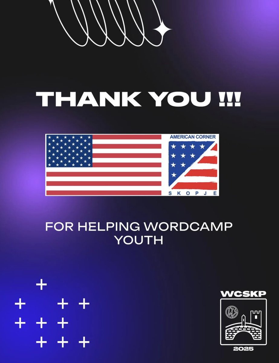 wcskp's tweet photo. A big thank you to American Corner Skopje for supporting WordCamp Youth 2025!

Your contribution helps us inspire the next generation of young creators, developers, and innovators in the WordPress community. 💪

#WordCamp #WordPress #WCSKP2025 #WordCampYouth #WordPressCommunity https://t.co/xaoTvzgIkO