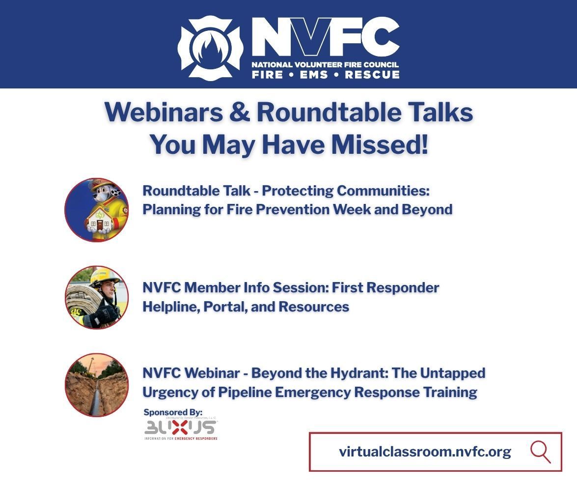 📚 Missed a recent live NVFC training? Catch the replay!

All of our webinars and roundtable talks are now available to watch on demand in the NVFC Virtual Classroom — completely free. 

▶️ Watch now at: virtualclassroom.nvfc.org