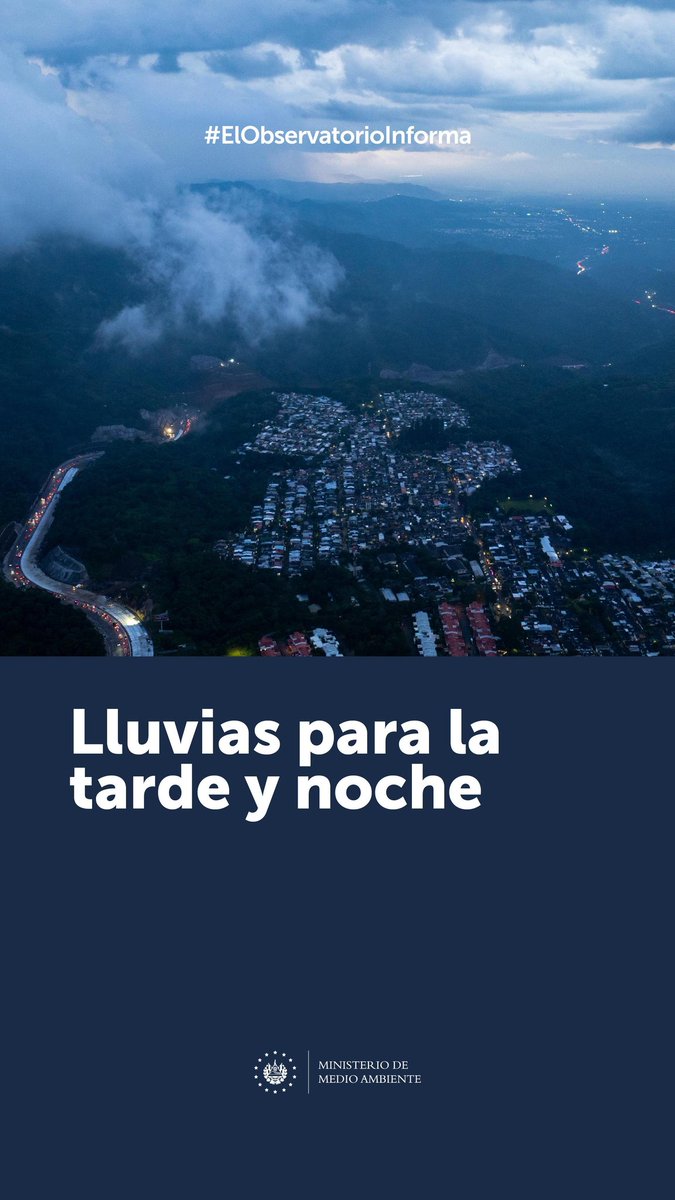 MedioAmbienteSV's tweet photo. Prepárate desde temprano, porque este miércoles continuarán las lluvias en nuestro país. 🌧️⛈️

Al finalizar la mañana, podrían presentarse lluvias sobre la cordillera volcánica y la zona norte del país. 🌥️🌧️

Por la tarde, el cielo estará nublado, con lluvias que se concentrarán en la zona occidental y central, incluyendo el Área Metropolitana de San Salvador.

Durante la noche, las tormentas se extenderán hacia la zona paracentral, occidente y franja costera.

Las lluvias pueden estar acompañadas de ráfagas de viento y actividad eléctrica. 🌩️🍃

Comparte esta información para que más personas estén prevenidas. #ClimaSV 🚨🟠