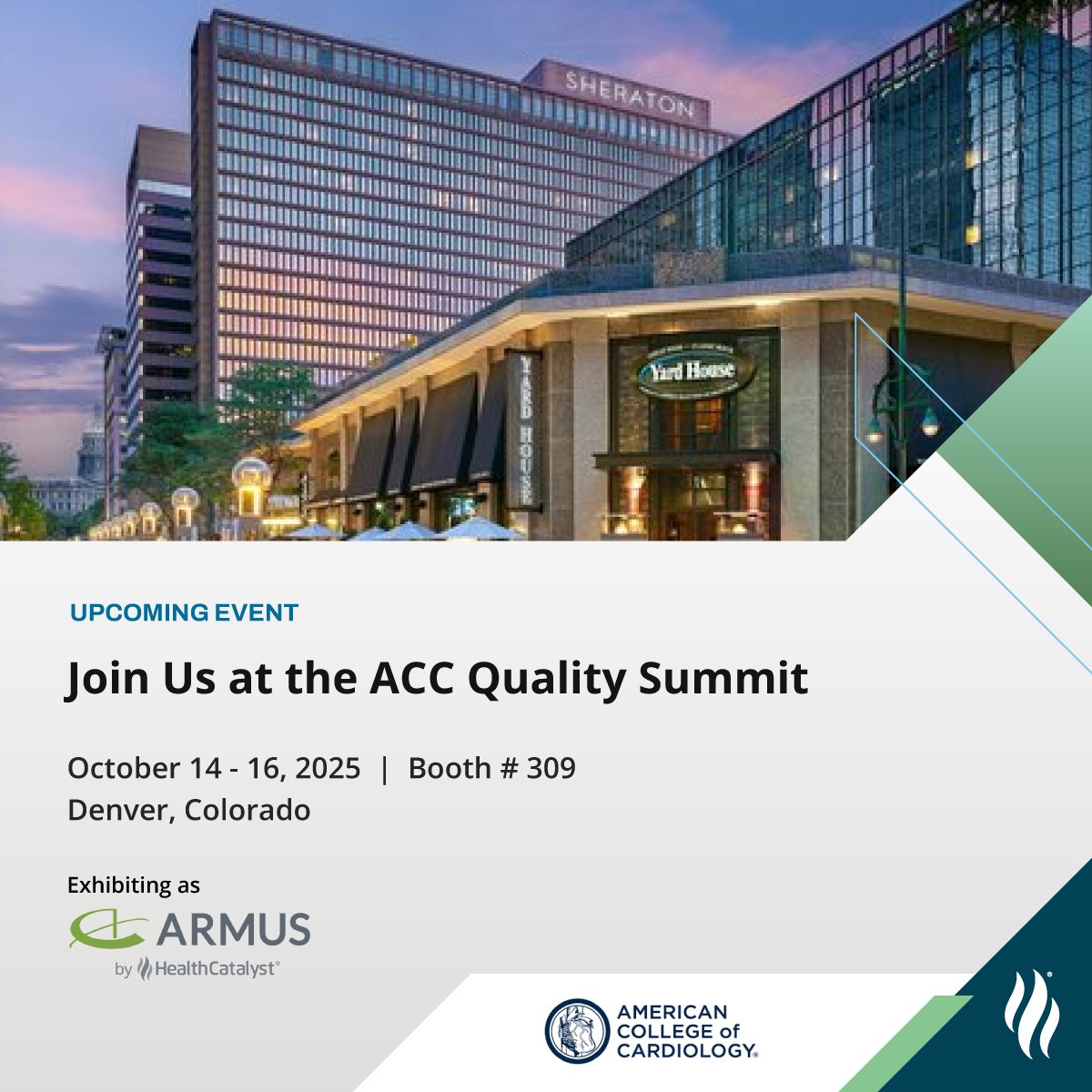 We’re live at the ACC Quality Summit 2025 in Denver!

Don’t miss the chance to connect with our experts in person. Stop by, grab a demo, and learn how ARMUS can support your quality improvement journey.