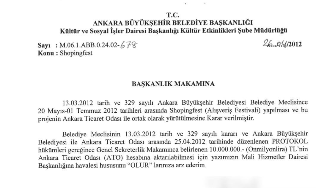 Melih ve Osman Gökçek, “Shoppingfest için ABB kasasından tek kuruş çıkmadı, gong çalan mankene ödeme yapılmadı” demişti. 

📌 Belgeler yalanı ortaya koydu:
•ABB, 2012’de ATO’ya 21,5 milyon TL gönderdi (bugün 500 milyon TL) 
•ABB, 2013’te ATO’ya 20 milyon TL gönderdi (bugün 458