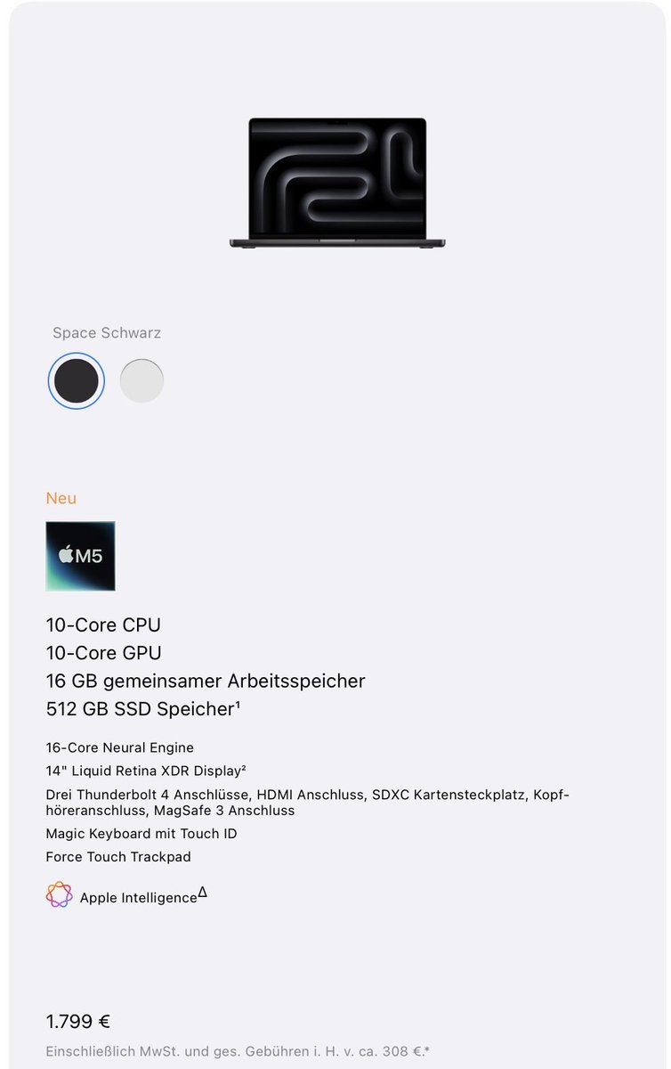metacom79's tweet image. Der Preis für das neue MacBook: 1.799€ für die 14“ Version!