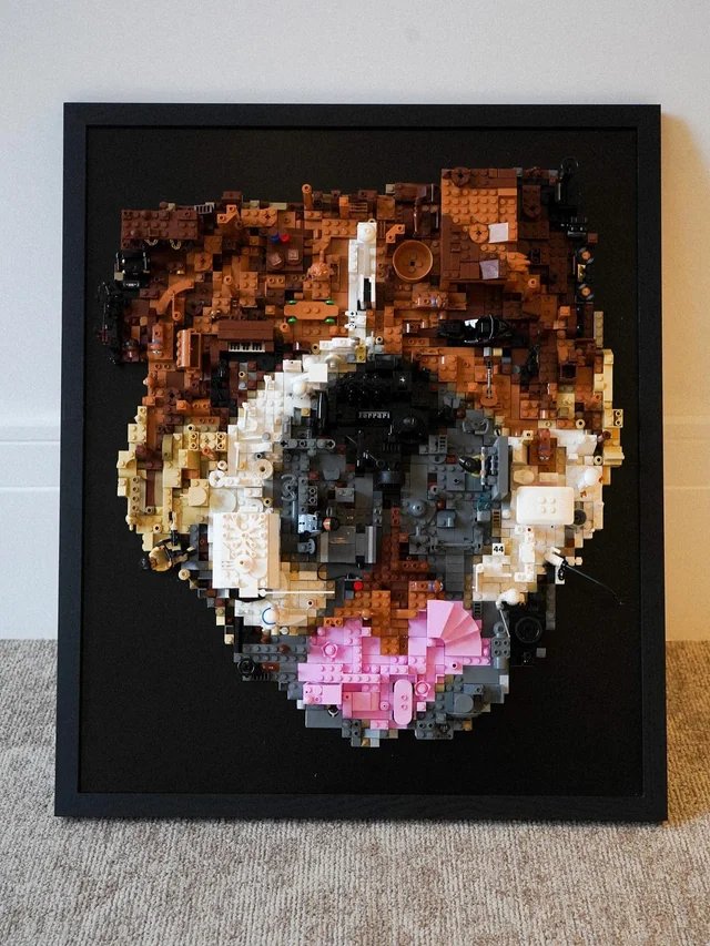 Q8. A portrait of Roscoe was created entirely out of LEGO and presented to his human dad as a tribute after Roscoe passed away. Whose dog was Roscoe? #doolallyq