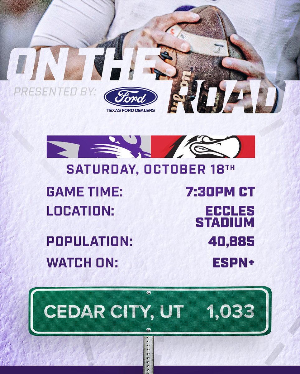 𝐇𝐢𝐭𝐭𝐢𝐧’ 𝐭𝐡𝐞 𝐫𝐨𝐚𝐝

Your Wildcats face Southern Utah in Cedar City, UT this Saturday, with Texas Ford Dealers powering the journey!! 🏈🚗

#CDT | #GoWildcats