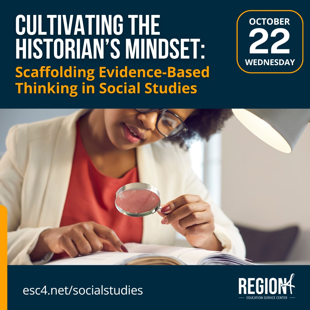 Scaffold historical thinking with tools that prepare students for civic life.

This session builds critical thinking through evidence-based discussion and writing.

Wednesday, October 22 | In-Person
Reserve your seat: bit.ly/R4SS-Cultivati…