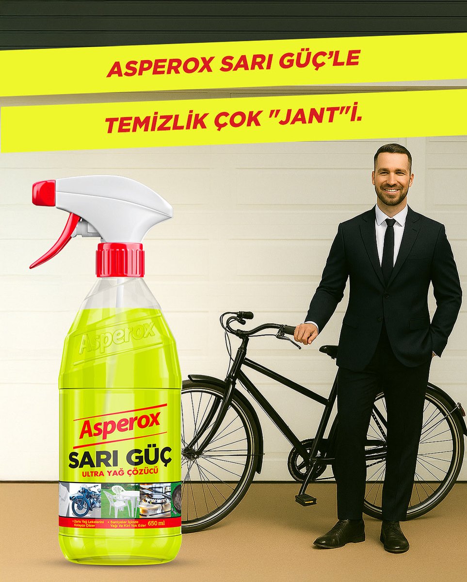 Türkiye’nin lider sprey temizlik markası Asperox Sarı Güç, bisikletlerin jantını çok “jant”i temizler.