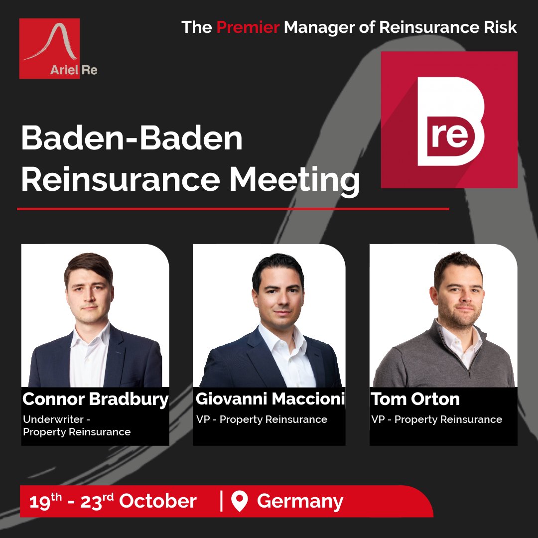 Ariel Re will be attending the Baden Baden Reinsurance Symposium next week with Giovanni Maccioni, Tom Orton and Connor Bradbury attending the conference on behalf of Ariel Re. They look forward to meeting up with other attendees at the conference.