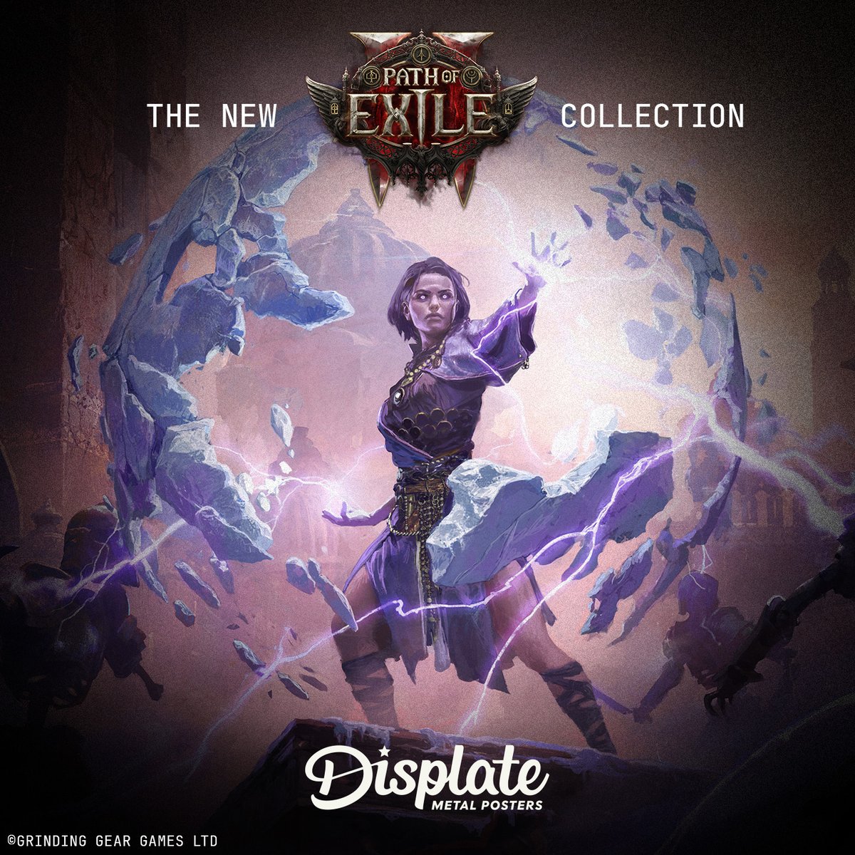 Displate's tweet photo. Official Path of Exile 2 premium metal posters – forged In Darkness, immortalized In Metal.