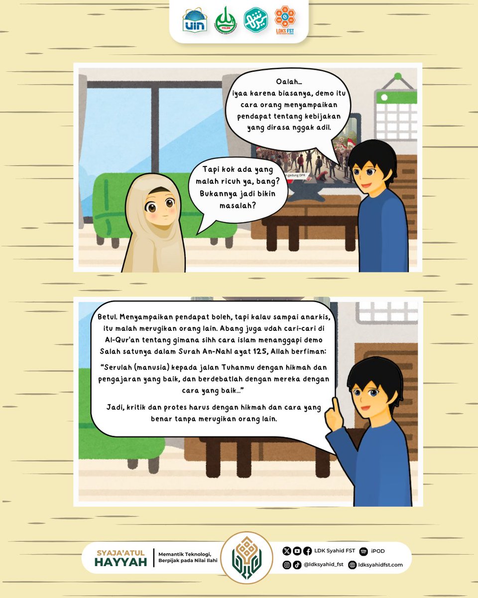 Ldksfst_uinjkt's tweet photo. ☁ KOPI ☁ [Komik Seputar Islam]

Halo guys~ siapa yang kangen KOPI? 🤩
KOPI bukan sembarang kopi—alias Komik Seputar Islam is back! 🫰🏻

Kali ini KOPI hadir dengan semangat baru dan bahas topik yang lagi rame banget: Demonstrasi Islami: Menyeru Dengan Baik ✊🌿 https://t.co/wBa2xKrKI0