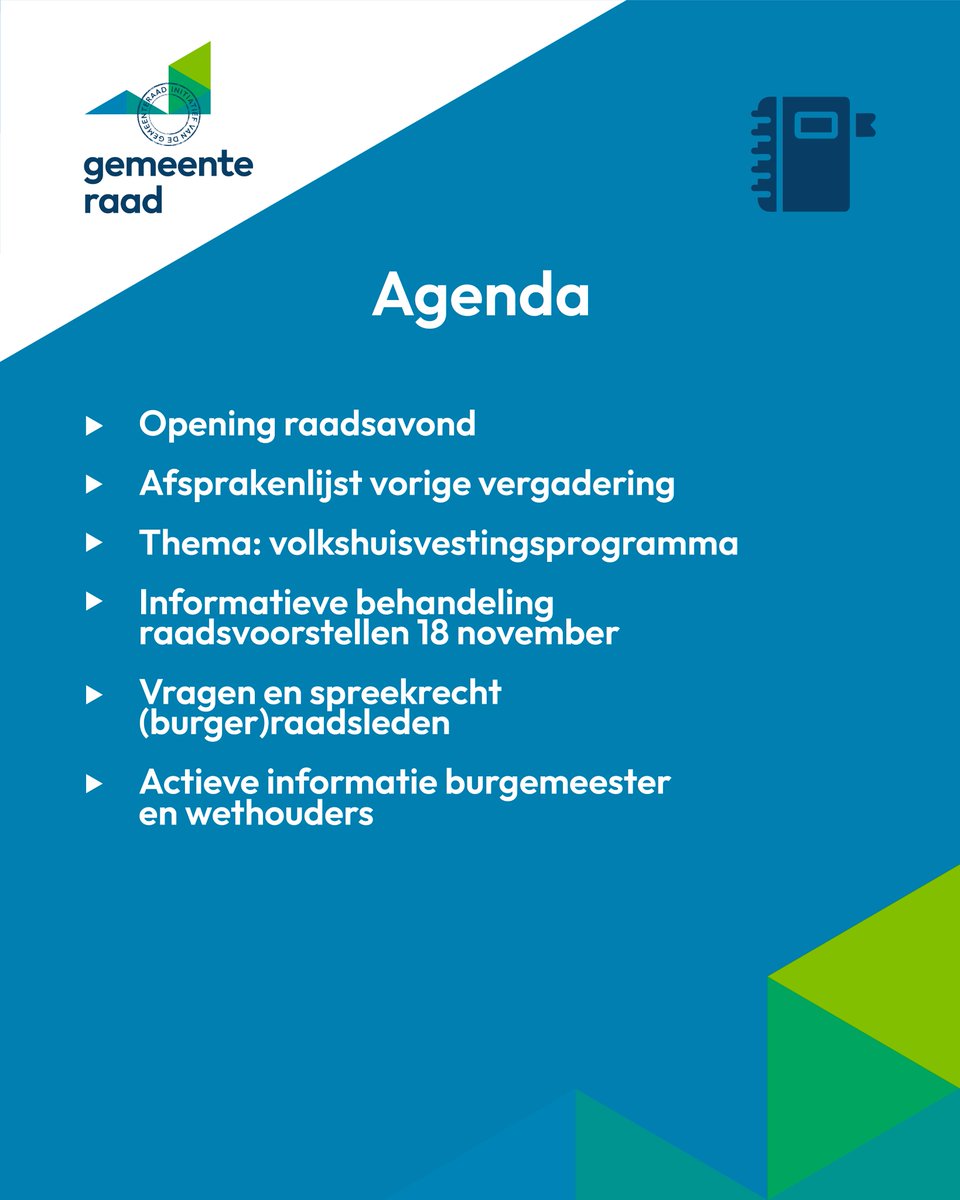 𝗥𝗔𝗔𝗗𝗦𝗔𝗩𝗢𝗡𝗗
 Dinsdag 28 oktober komt de gemeenteraad samen voor een raadsavond. Tijdens deze avond wordt het thema ‘𝗩𝗼𝗹𝗸𝘀𝗵𝘂𝗶𝘀𝘃𝗲𝘀𝘁𝗶𝗻𝗴𝘀𝗽𝗿𝗼𝗴𝗿𝗮𝗺𝗺𝗮’ besproken 🏘️. Ook gaat het over het spreekrecht van (burger)raadsleden.
ℹ️bit.ly/Raad_28oktober