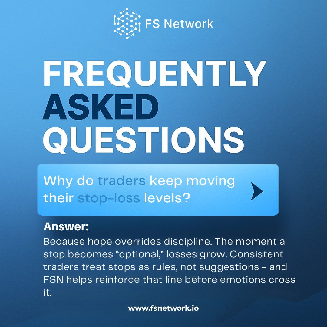 fsnetworkio's tweet image. 🛑 Why do traders move their stop-loss?
Hope &amp;gt; Discipline. When stops become “optional,” losses grow. FSN helps keep risk rules unbreakable.
#TradingPsychology #DisciplineWins #FSNetwork