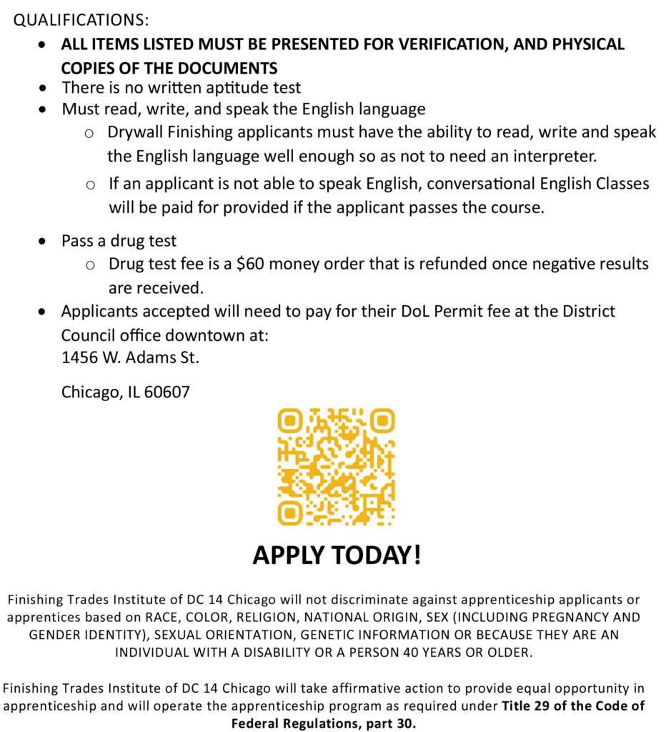 CiscoBuildUnion's tweet image. Finishing Trades Institute of DC 14 Chicago accepts Apprentice applications Tuesdays &amp;amp; Thursdays, from 10-2. Start a career in: Painting and Decorating; Industrial Painting; Drywall Finishing. Find out more shorturl.at/uaL8t
#UnionStrong #UnionPainter #CISCO #Apprenticeship