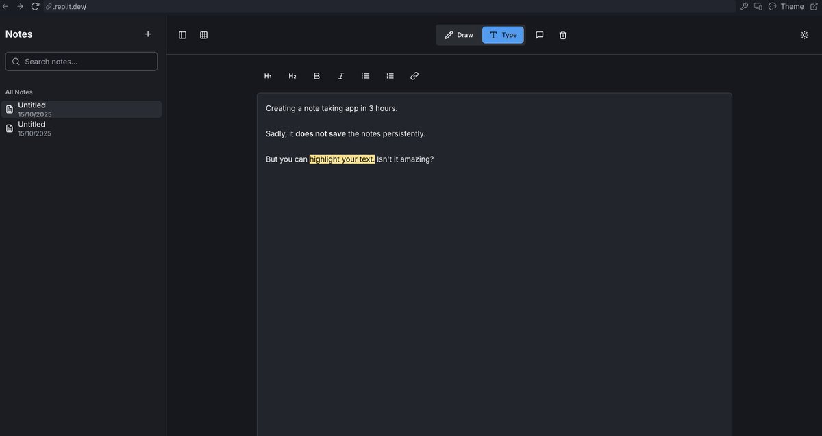 FlorianPoprat's tweet image. Working with Replit to code, is very similar to working with real devs: If you ask it to fix one bug, it will just randomly re-introduce a bug that has been fixed days ago. 🤡
Still impressed that in just 2 hours I managed to create a note taking app from scratch. 👀