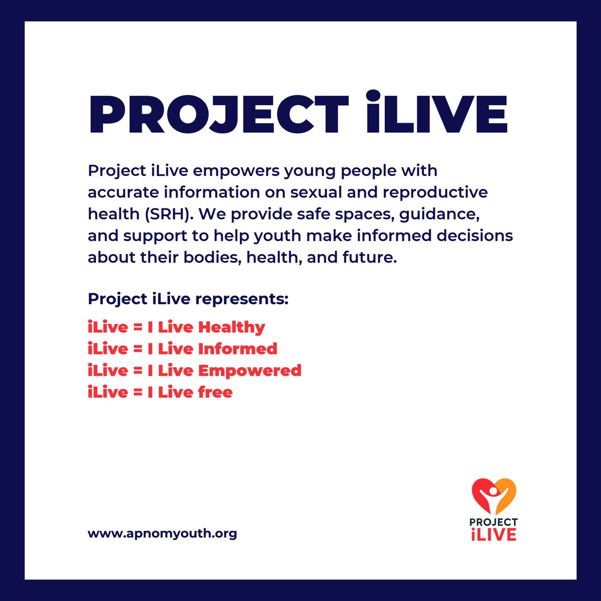 ApnomYouthOrg's tweet photo. Project iLive by Apnom Youth Organisation empowers youth to live healthy, informed, and free! 💡💪 Safe spaces, guidance, &amp; support to make smart choices about your body, health &amp; future. #iLiveHealthy #iLiveInformed #iLiveEmpowered #YouthSRH" https://t.co/Ahh5HVYH2R