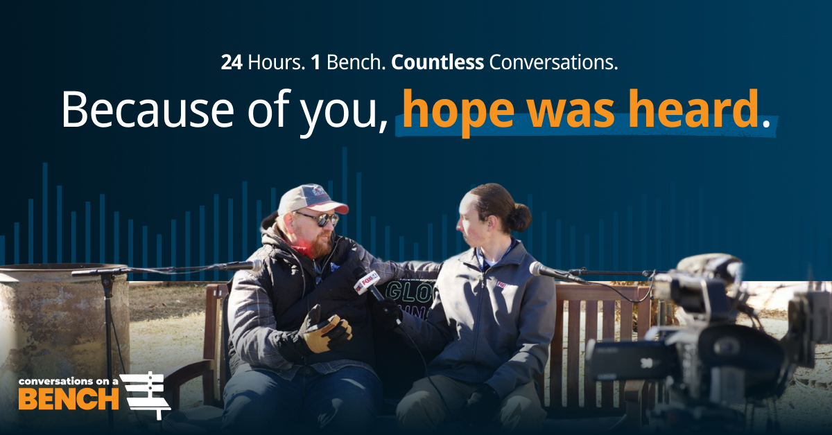 THANK YOU!!!
Thank you to everyone who prayed, participated, tuned in, and listened during Conversations on a Bench. It was a powerful 24 hours filled with stories, prayer, and truth. We're so grateful for every guest who shared and every person who showed up with an open heart.