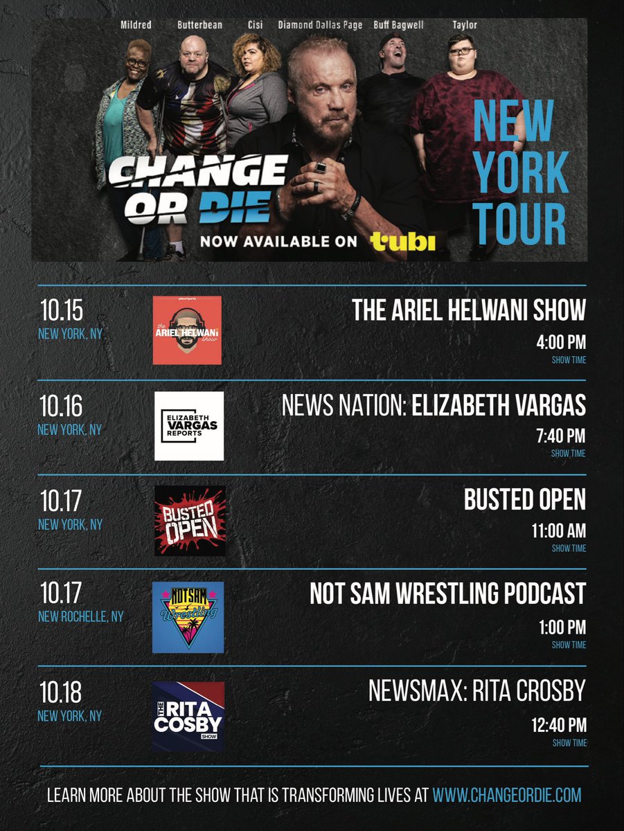 DDPY (@ddpyoga) on Twitter photo The Change or Die New York Press Tour is underway! In fact, it’s starting right now over on <a href="/arielhelwani/">Ariel Helwani</a>’s YouTube!
Tune in this week and learn about “Change or Die” and how we continue to bring people hope with DDPY 💎💥 tune in to @newsnationnowUS tomorrow, <a href="/BustedOpenRadio/">SiriusXM Busted Open</a> The Change or Die New York Press Tour is underway! In fact, it’s starting right now over on <a href="/arielhelwani/">Ariel Helwani</a>’s YouTube!
Tune in this week and learn about “Change or Die” and how we continue to bring people hope with DDPY 💎💥 tune in to @newsnationnowUS tomorrow, <a href="/BustedOpenRadio/">SiriusXM Busted Open</a>