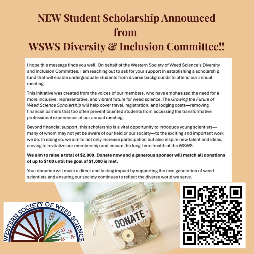 WSWeedSci's tweet image. 🌱 Exciting news from #WSWS! The Diversity &amp;amp; Inclusion Committee launched a new Student #Scholarship supporting underrepresented students in #weedscience. 🎓

💚 Donations fund student research, travel &amp;amp; participation in WSWS programs.

👉 wsweedscience.org/diversity-and-…

#DEI