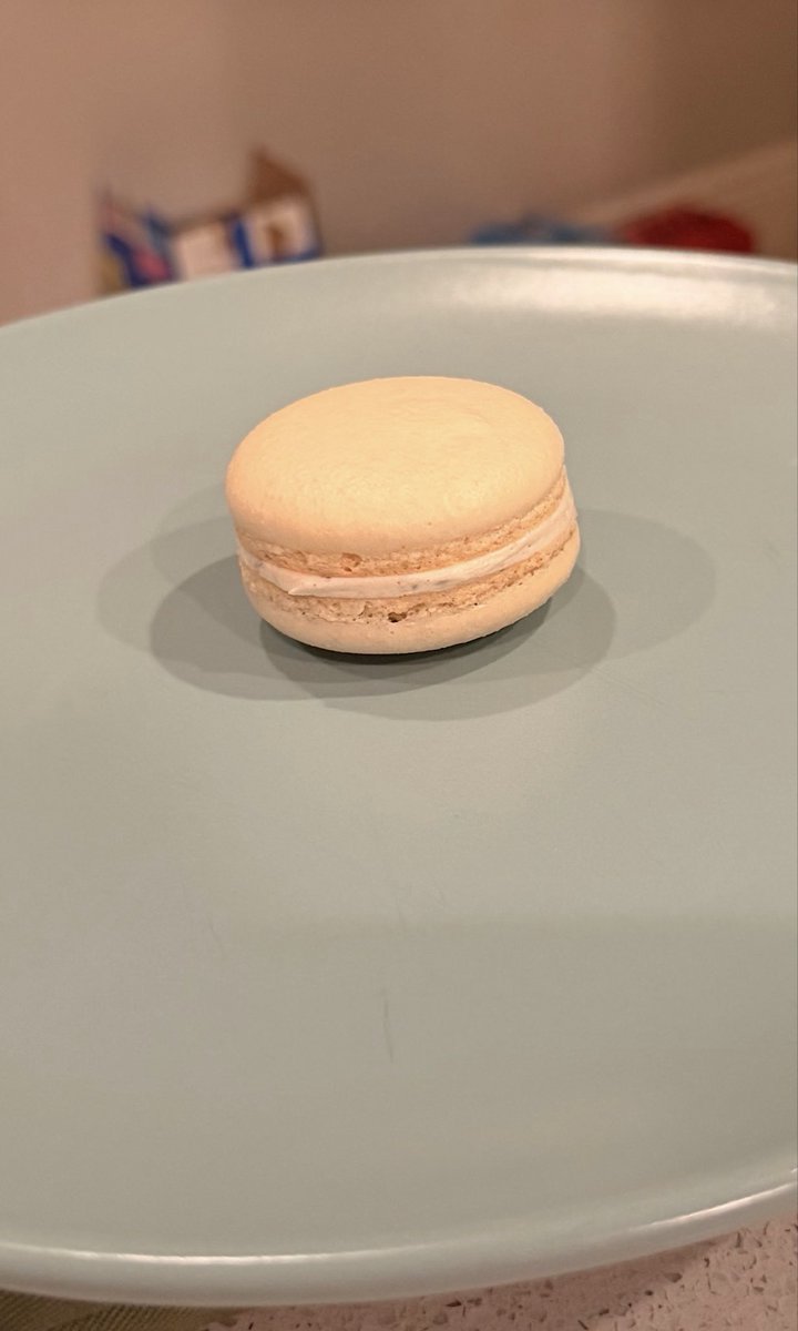 Decided yesterday to attempt to make macarons…
First batch did NOT work but I decided to try again and I did it 🥹
I made an espresso macaron!

Next time I want to try one with a color because this one is very plain looking 😂