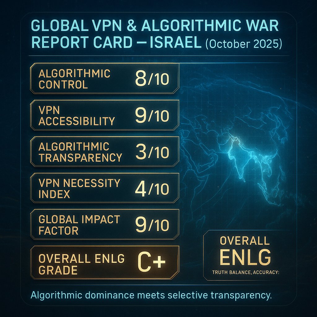PrudenDerr90231's tweet image. In the VPN and algorithm war, data replaces diplomacy. Israel’s influence is vast, but so are the questions it raises about truth and autonomy. ENLG: grading the unseen, decoding the untold. #EyesNeverLieGlobal #AlgorithmWar