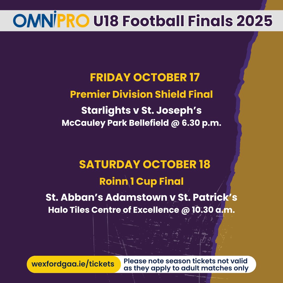 OfficialWexGAA's tweet image. There are nine hurling and two football titles up for grabs this weekend in our @omniproireland U18 Championships, and all the details are here. Best of luck to all teams competing.

&apos;Tap &amp;amp; Go&apos; available at @ChadwicksIE Wexford Park for the Premier Div. Hurling Final, but all…