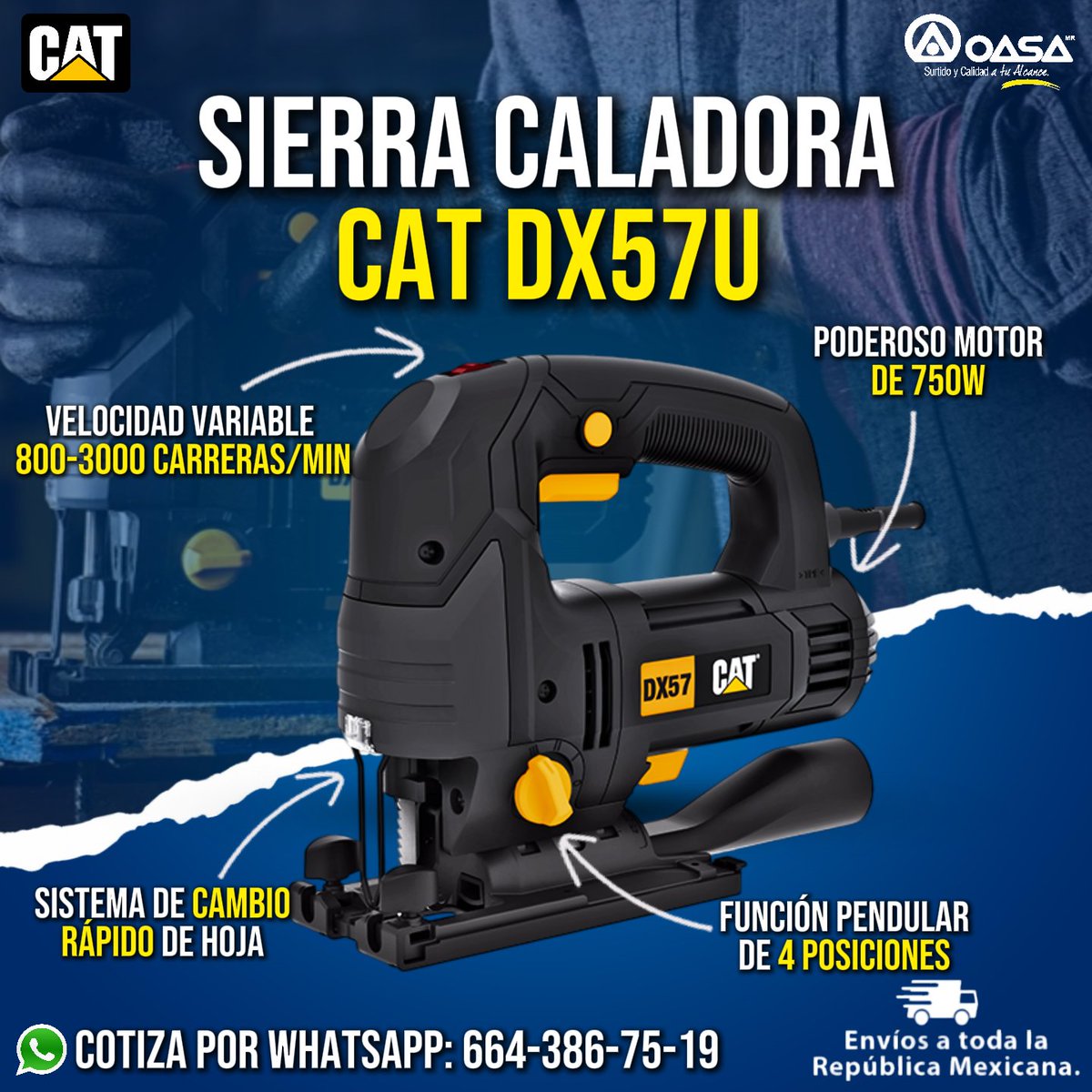 OASANorte's tweet image. Corta con potencia y precisión. ⚙️✂️

La CAT DX57U ofrece un motor de 750W, velocidad variable de hasta 3000 cpm y cambio rápido de hoja para máxima eficiencia en cada corte. 💪🔧

#CATTools #OASANorte #SierraCaladora #HerramientasCAT #Tijuana #Construcción
