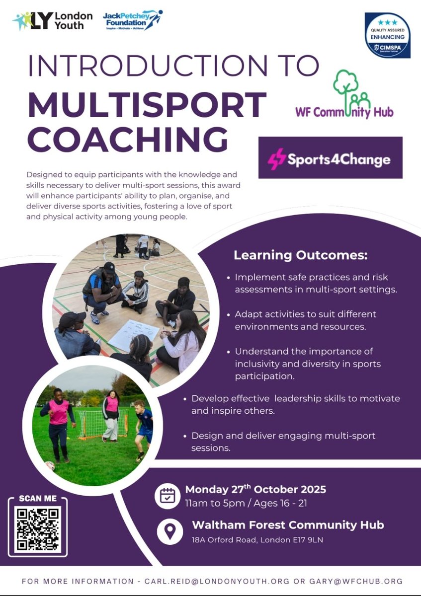 Free workshop for aspiring sports coaches aged 16-21.

🗓 Monday 27th October 
⏰️11am to 5pm
📍18a Orford Road, Walthamstow, E17 9LN 

<a href="/RidgewayRovers/">RRFC</a> <a href="/AFCLeytonClub/">AFC Leyton (Women & Girls)</a> <a href="/ryanfc1995/">Ryan FC Official</a> <a href="/westessexfc/">West Essex FC</a> <a href="/GoalsChingford/">Goals Chingford</a> <a href="/walthamstowfc/">Walthamstow Football Club</a> <a href="/Matchdaycentres/">MatchdayCentres</a> <a href="/LondonFA/">London Football</a> <a href="/LondonYouth/">London Youth</a> <a href="/wfcouncil/">Waltham Forest Council</a>