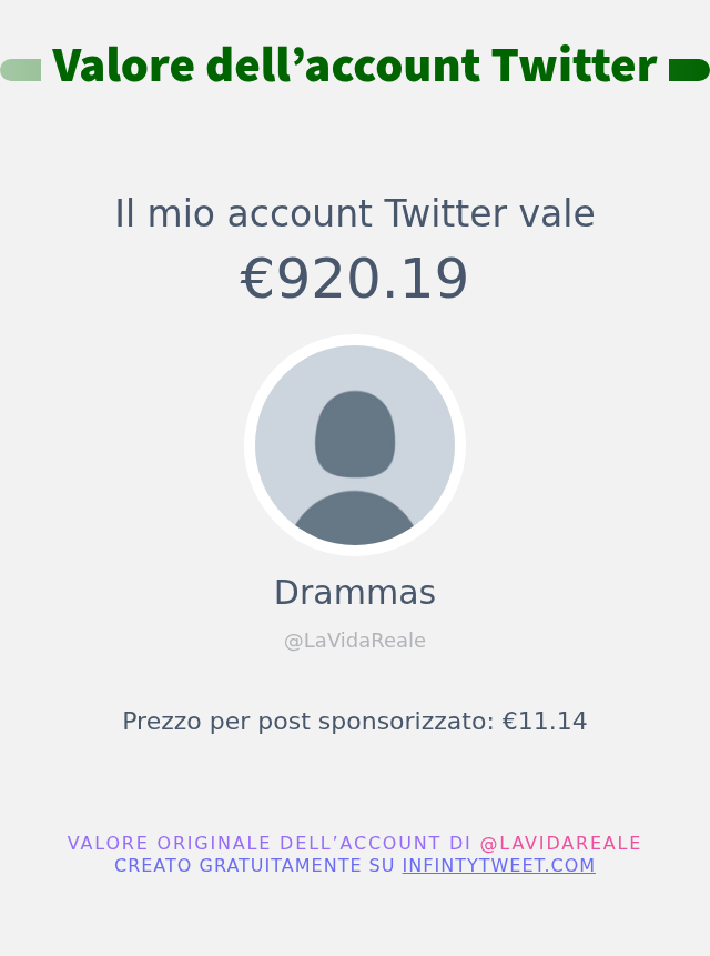 Il valore del mio Twitter è di: €920.19

➡️ infintytweet.me/account-worth?…