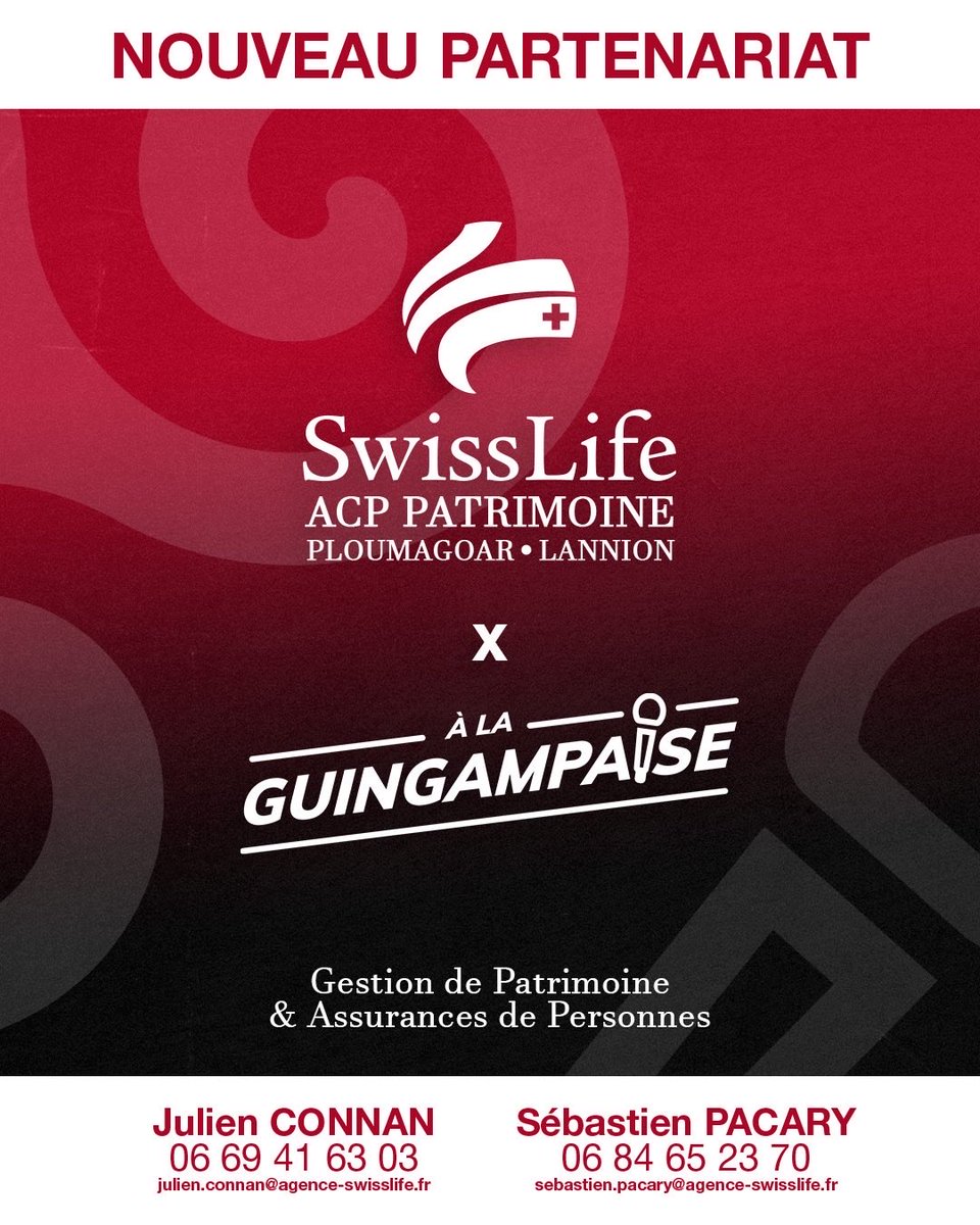 🤝 À La Guingampaise est fier de présenter son nouveau partenaire, SWISS LIFE - ACP PATRIMOINE.

🙏 Un précieux PARTENAIRE PERMANENT de plus dans cette belle aventure.

📞 Si vous souhaitez nous rejoindre :
alaguingampaise@gmail.com
06 66 26 84 97