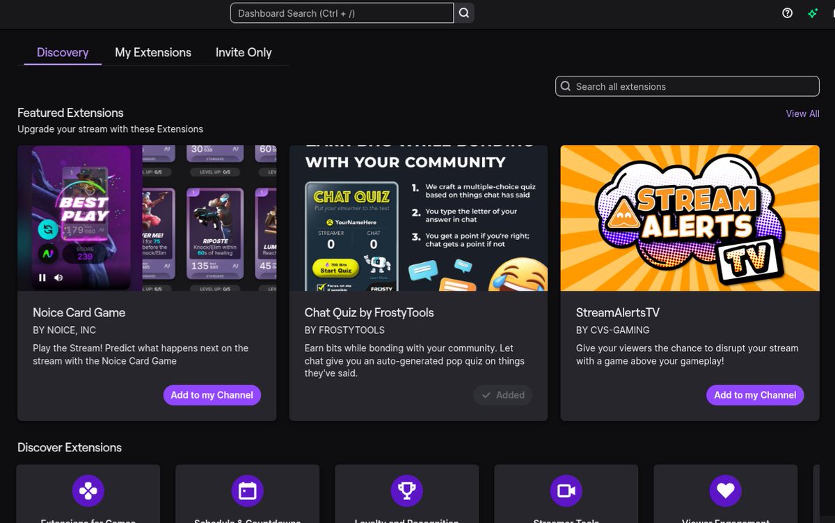 very surreal to see our Chat Quiz featured on Twitch's extension directory 🤩 

a huge thanks to the Twitch devrel team for being great to work with!

and if you haven't tried Chat Quiz yet, it's never been easier to connect it to your channel!
