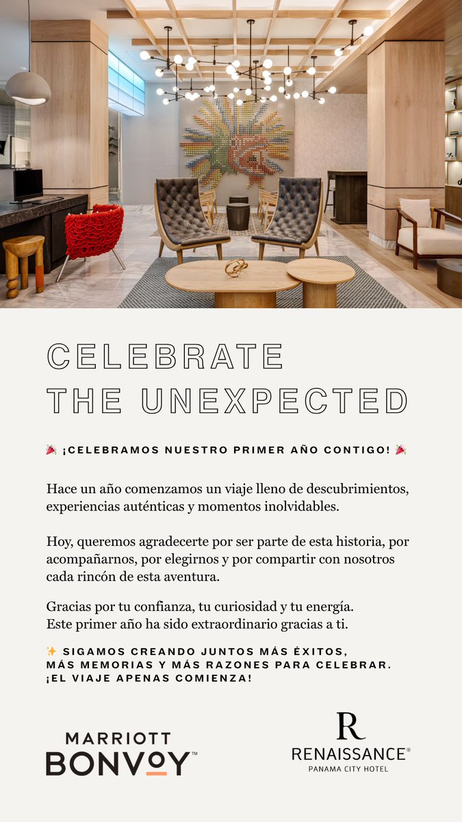 ¡Estamos de aniversario! 🎉
Hace un año comenzamos esta aventura con ustedes, y hoy celebramos 365 días de momentos inesperados, sabores únicos y experiencias auténticas.
Gracias por ser parte de nuestra historia.
#RenaissancePanama #renhotels #UnAñoDeDescubrimientos