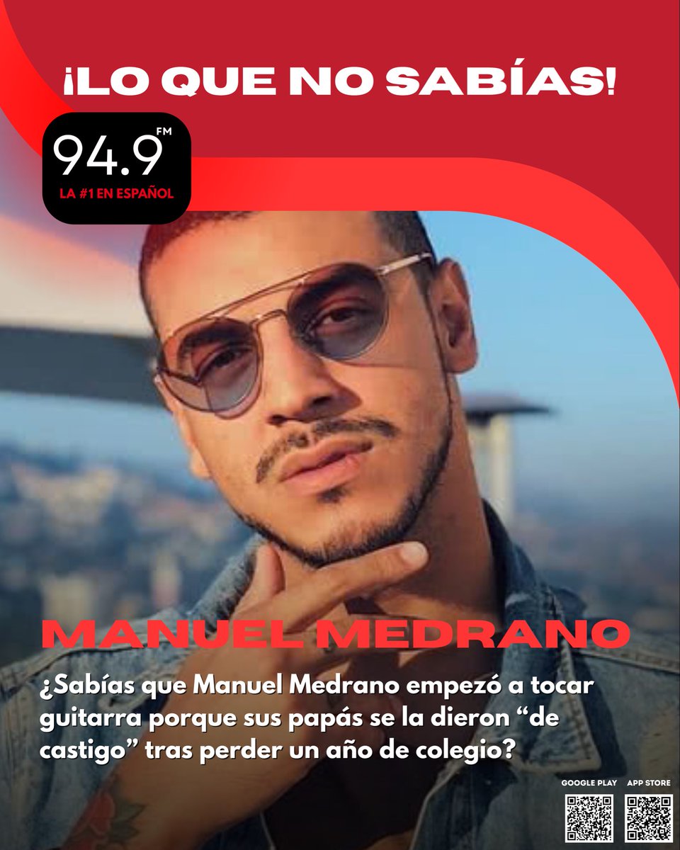 gitanaecuador's tweet image. 💡 ¿Sabías que Manuel Medrano empezó a tocar guitarra porque sus papás se la dieron “de castigo” tras perder un año de colegio? Ese “castigo” lo llevó a escribir sus primeras canciones… y al éxito. 🎸✨ 

❤️ ¿Cuál de sus temas ponemos en 94.9FM? Pídelo ahora.
#ManuelMedrano