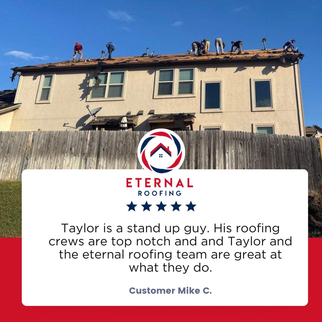 eternalroofing's tweet photo. We’re proud of our crew, their hard work, and the trust our customers place in us every day.

Big thanks to Mike for the kind words! 

(830) 251-5673
 (936) 215-8539
https://t.co/Tak39sBBe0 https://t.co/HddUXuwBZ7